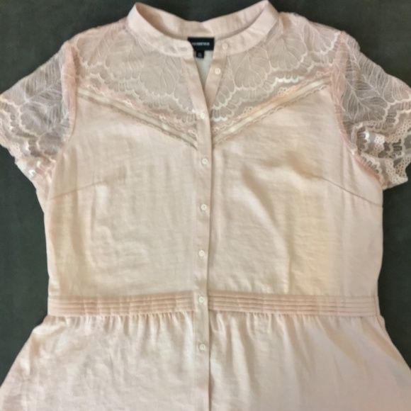 Who What Wear Tops - Who What Wear Fitted Pink Lace Sleeve Blouse XL